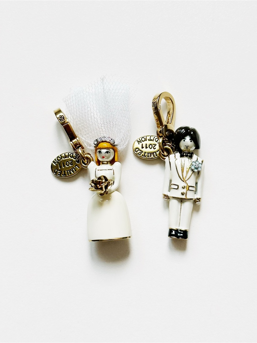 💒 Juicy Couture White and Gold Bride & Groom Enamel Wedding Charm Duo